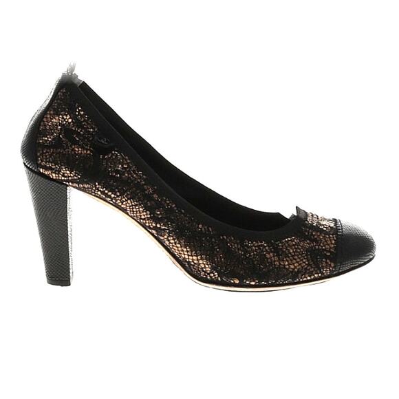 Chanel Black Gold Lace Stretch Spirit Heels Interlock CC Karl Collection US 9 40 - Picture 1 of 14